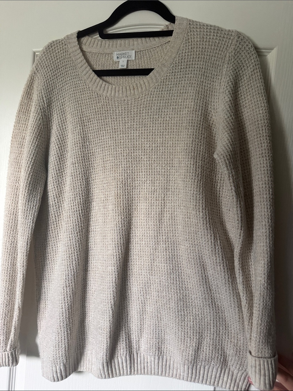 Market & Spruce | Cream Waffle Knit Crewneck Sweater